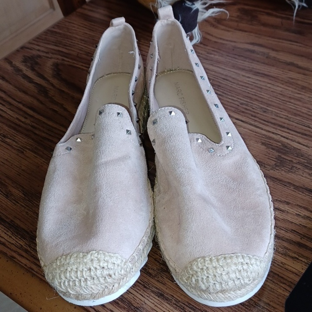 MARC FISHER-Blush Pink Vegan Suede Silver Embellish Espadrilles Loafers Size 8.5